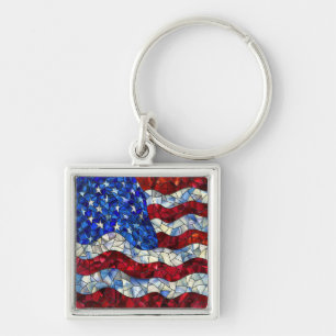 Chaveiro de Vidro com Bandeira Americana