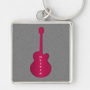 Chaveiro de violão riscado, rosa-quente