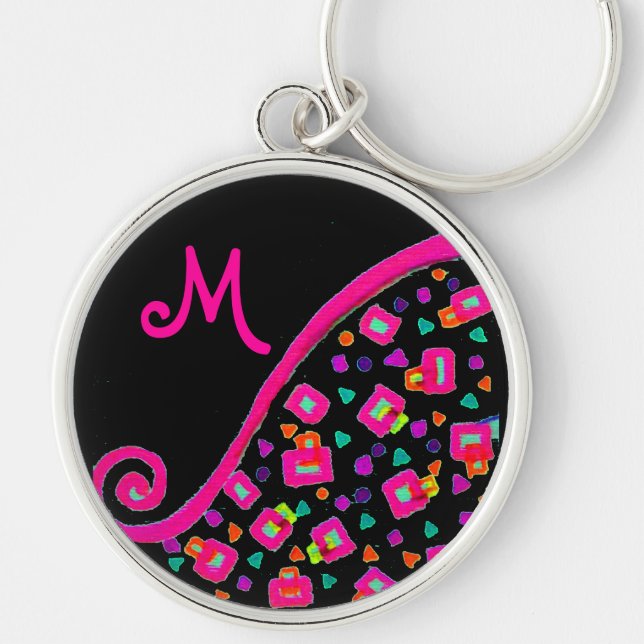 Chaveiro DECO MONOGRAM Cor-de-rosa Fuchsia Amarelo-branco (Frente)