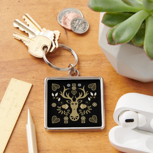 Chaveiro Deer de Arte Folclórica Moderna (Mesa)