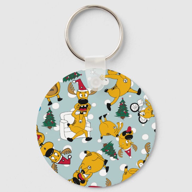 Chaveiro Deer Festivo: Design do Padrão de Natal (Frente)
