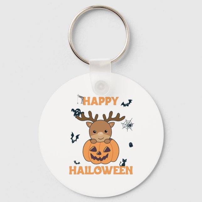 Chaveiro Deer In Pumpkin Cute Deer Happy Halloween (Frente)