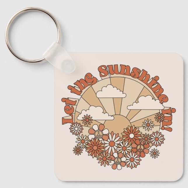 Chaveiro Deixe o sol em Groovy Daisy Hippie Flowers (Frente)