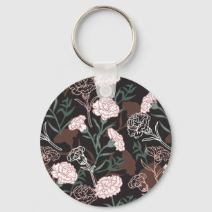 Chaveiro Delicar Cravos Rosa com Folhas Verdes Florais