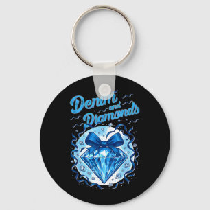 Chaveiro Denim e Diamantes Laço Senhoras Meninas Mulheres