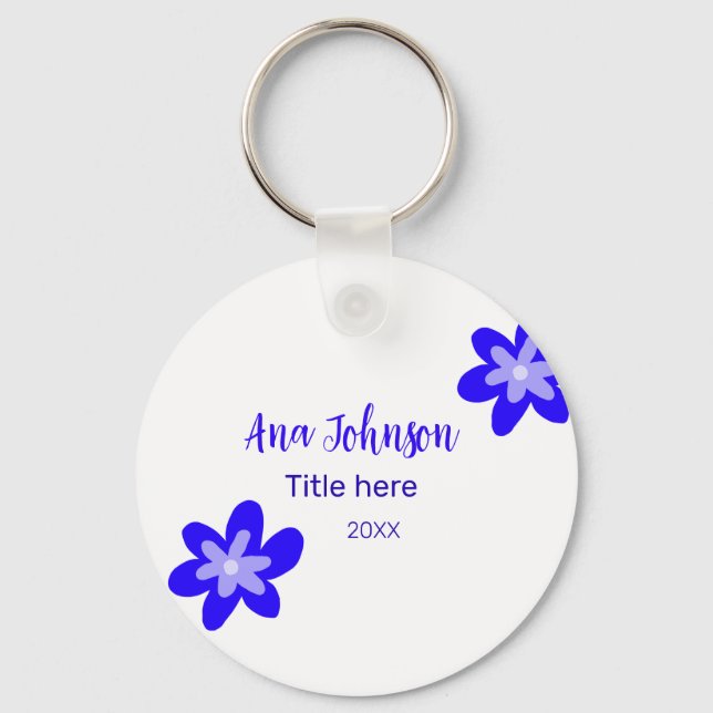 Chaveiro Denominação do rabisco de flor azul título ano 20X (Frente)