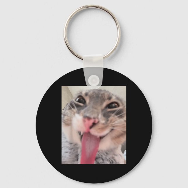Chaveiro Derpy Cat Tongue Out Meme Engraçado Weirdcore Me O (Frente)