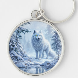 Chaveiro Descida de olhos de neon amarelo-lobo-da-neve