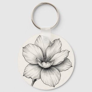 Chaveiro Desenho a tinta de flor botânica vintage em linha