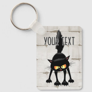Chaveiro Desenho Animado de Gato Preto Engraçado e Feroz 
