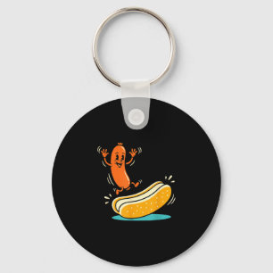 Chaveiro Desenho animado de linguiça pula para dentro de pã