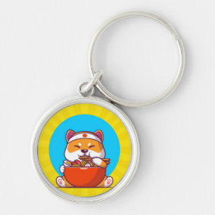 Chaveiro Desenho Animado de Shiba Inu Fofo Comendo Macarrão
