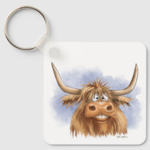 Chaveiro Desenho animado engraçado de vaca das Terras Altas