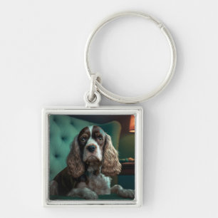 Chaveiro Desenho Clássico de Retrato de Cocker Spaniel Eleg