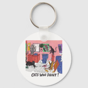Chaveiro Desenho cómico da cor dos gatos de casa que pinta
