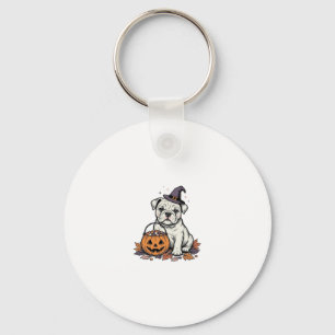 Chaveiro Desenho de Abóbora Bulldog de Halloween Gravado Vi