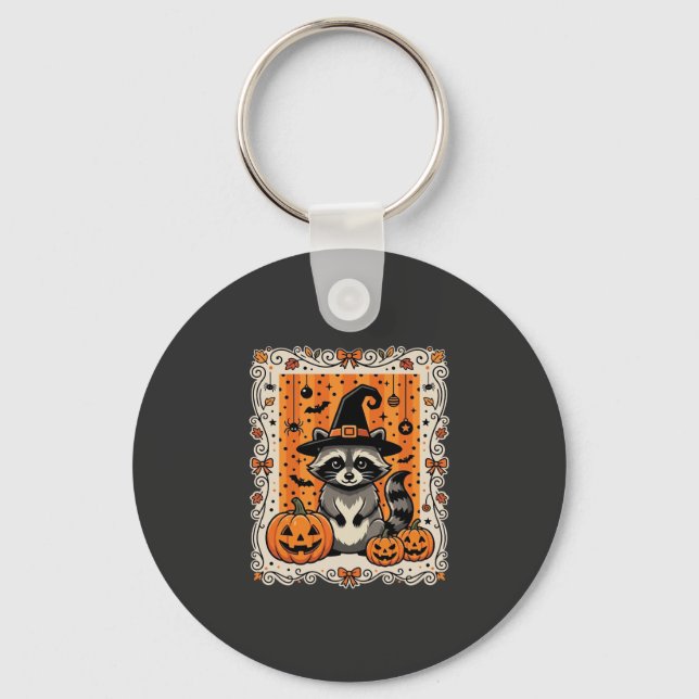 Chaveiro Desenho de Abóbora de Halloween de Guaxinim Assust (Frente)