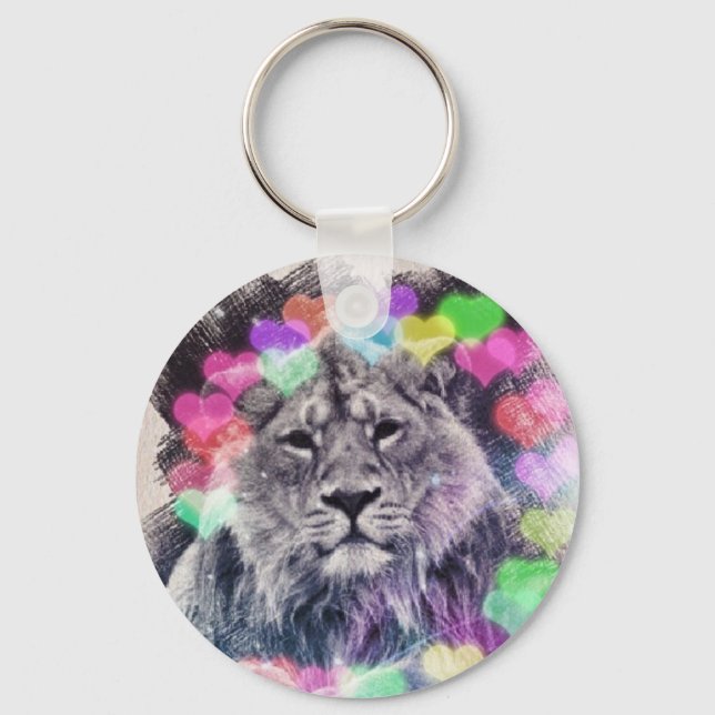 Chaveiro Desenho de Arte Digital Lion Heart Bokeh (Frente)