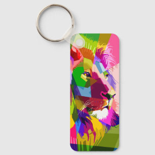 Chaveiro Desenho de Arte Pop Prismática Colorida de Leão