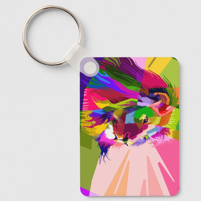 Chaveiro Desenho de Arte Pop Prismática Colorida de Leão (Frente)