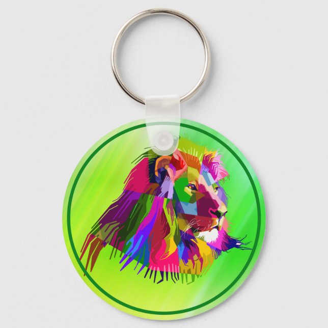 Chaveiro Desenho de Arte Pop Prismática de Cabeça de Leão-6 (Frente)