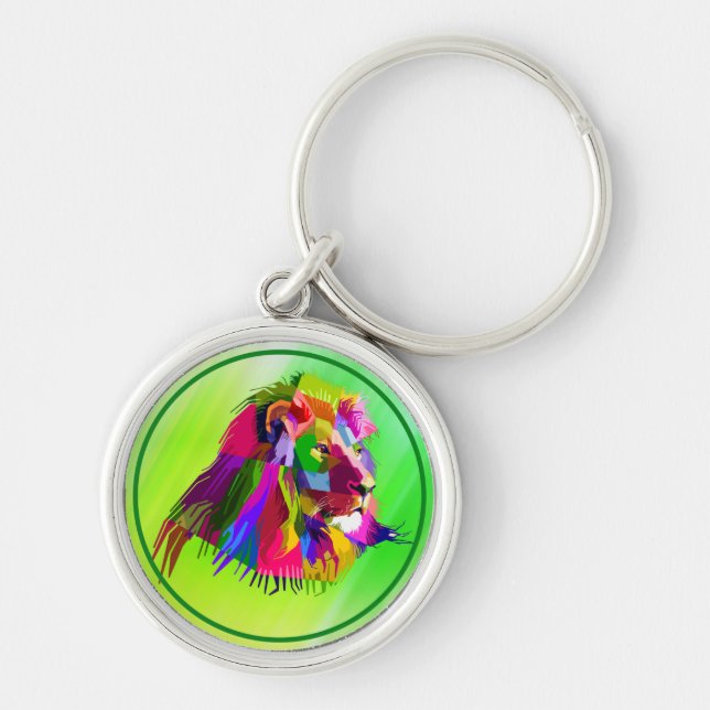Chaveiro Desenho de Arte Pop Prismática de Cabeça de Leão-6 (Frente)