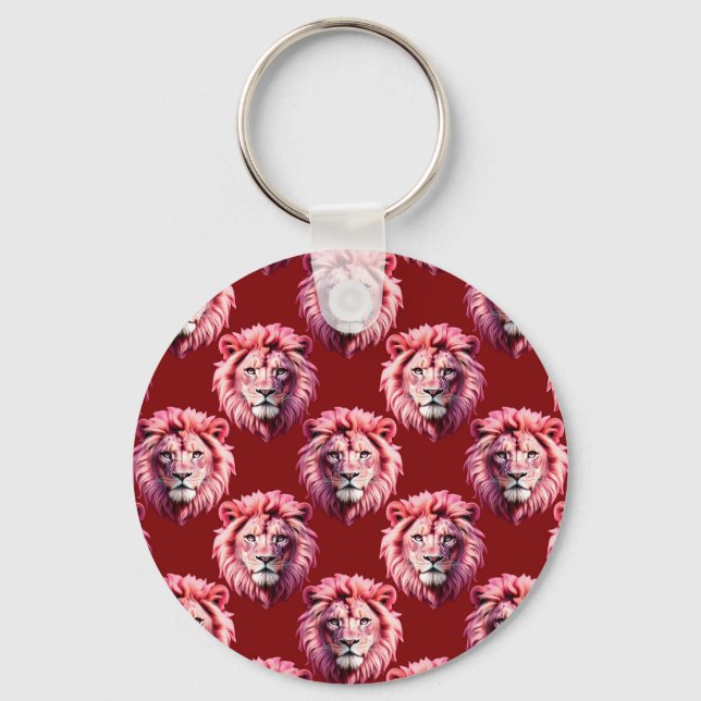 Chaveiro Desenho de cabeça de leão rosa grená (Frente)