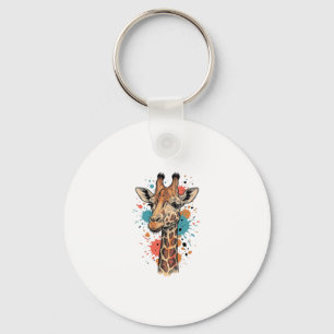 Chaveiro Desenho de camiseta branca de arte de girafa de gr