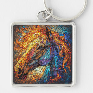 Chaveiro Desenho de Cavalo em Vidro Pintado