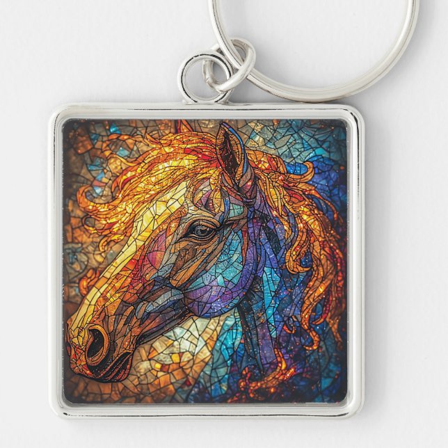 Chaveiro Desenho de Cavalo em Vidro Pintado (Frente)