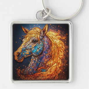 Chaveiro Desenho de Cavalo em Vidro Pintado