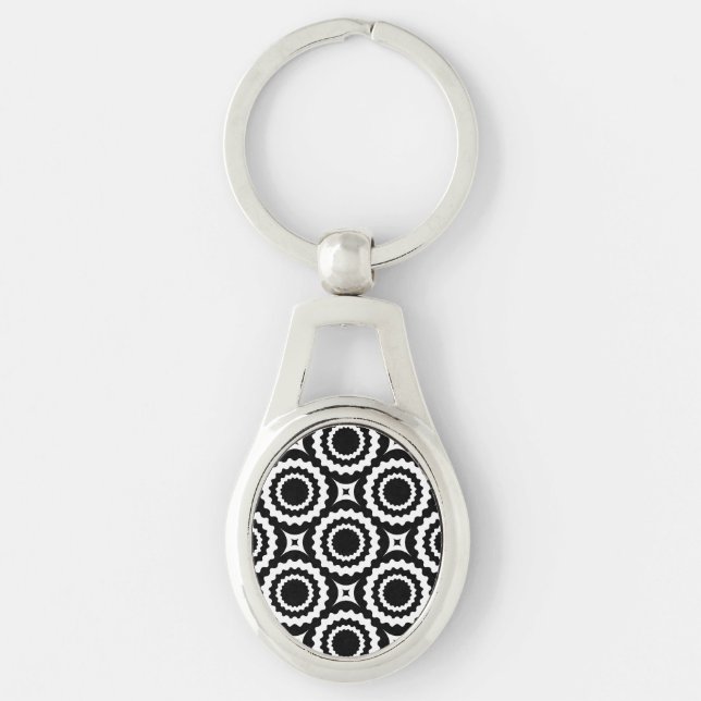 Chaveiro Desenho de círculos ziguezague preto e branco fofo (Frente)