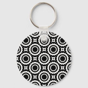 Chaveiro Desenho de círculos ziguezague preto e branco fofo