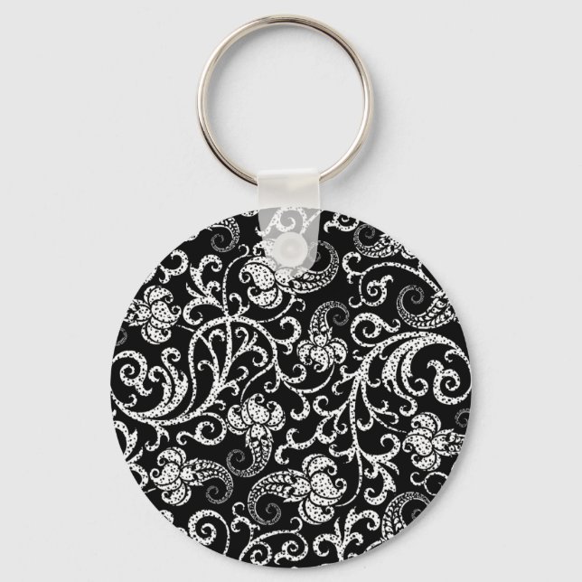Chaveiro Desenho de flores dálmata preto fofo (Frente)