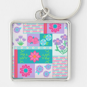 Chaveiro Desenho de Flores Vibrantes em Flor