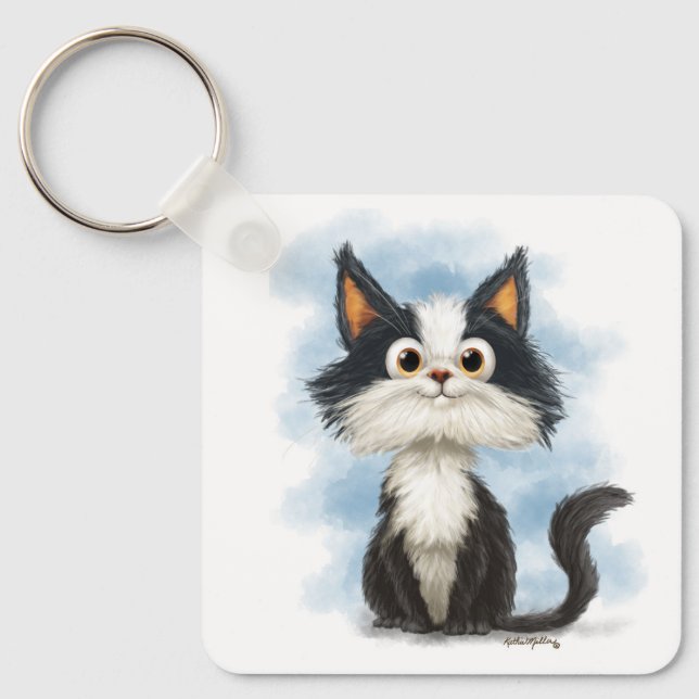 Chaveiro Desenho de gato de smoking fofo (Frente)