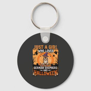 Chaveiro Desenho de menina de Halloween Pastora Alemã Bruxa