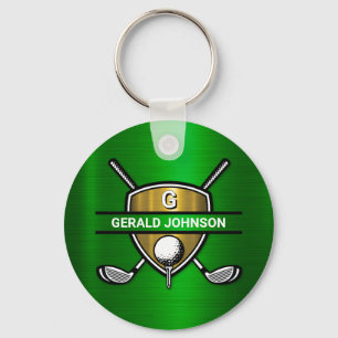 Chaveiro Desenho de Monograma de Golfe com Escudo de Ouro E