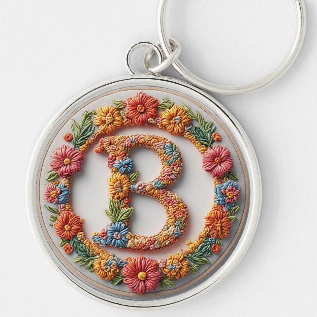Chaveiro Desenho de Monograma de Letra B Floral (Frente)