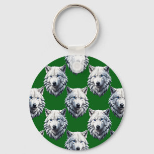 Chaveiro Desenho de padrão de cabeça de lobo branco verde