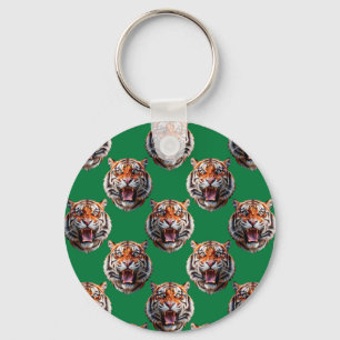 Chaveiro Desenho de padrão de cabeça de tigre verde