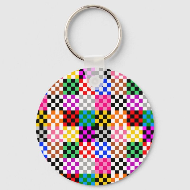 Chaveiro Desenho de padrão xadrez colorido em patchwork  (Frente)