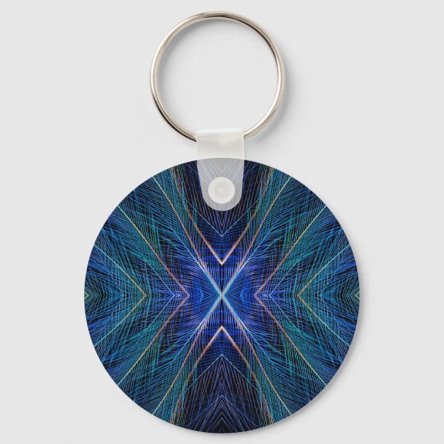 Chaveiro Desenho de Pena Fractal Azul (Frente)