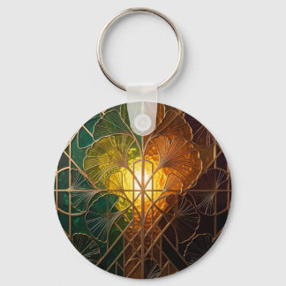 Chaveiro Desenho de Vidro Colorido Folha de Ginkgo Art Déco