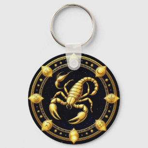 Chaveiro Desenho do Zodíaco Escorpião Dourado com Ornamento