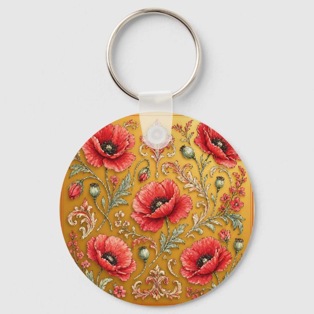 Chaveiro Desenho dourado de papoula fleur (Frente)