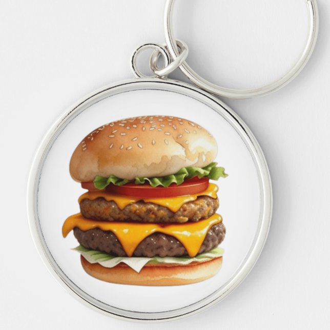 Chaveiro Desenho em Aquarela de Cheeseburger (Frente)