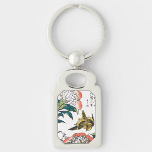 Chaveiro Desenho em japonês, Peonies e Sparrow