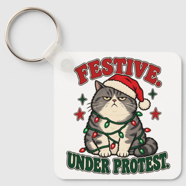 Chaveiro Desenho engraçado de Natal sob protesto (Frente)