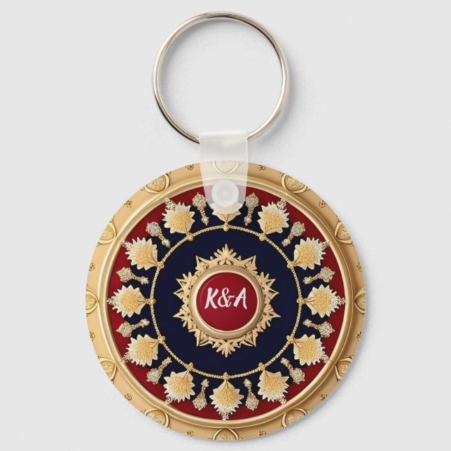 Chaveiro Desenho Floral Circular Dourado Ornamentado (Frente)